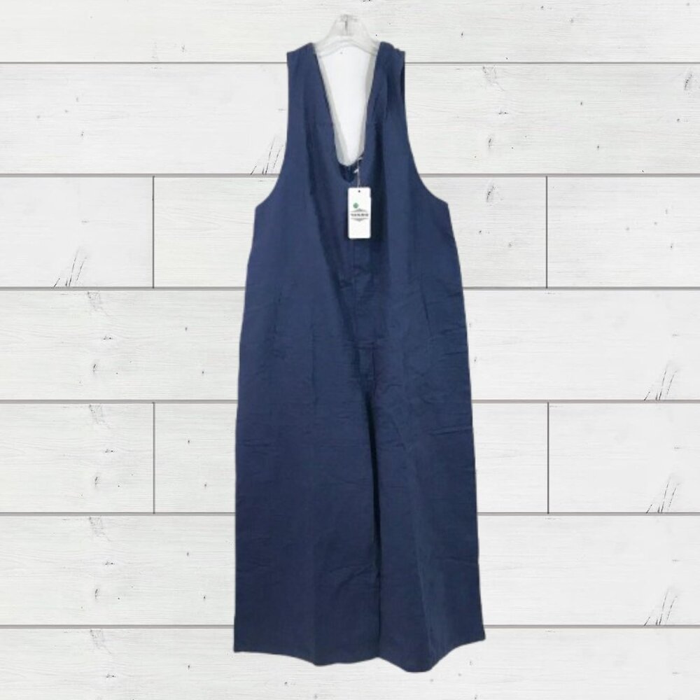 Oversize Baggy Overalls Navy Blue Romper Cotton Wide Leg Women XL